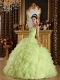 Yellow Green Ball Gown Strapless Floor-length Taffeta and Organza Embroidery with Beading Quinceanera Dress
