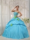 Baby Blue and Spring Green Quinceanera Dress Strapless Taffeta Beading and Hand Flowers