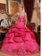 Hot Pink Ball Gown Sweetheart Floor-length Taffeta Embroidery with Beading Quinceanera Dress