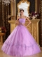 Lavender Ball Gown Strapless Floor-length Appliques Tulle Quinceanera Dress