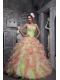 Colorful Ball Gown Strapless Floor-length Taffeta and Organza Hand Made Flowers Quinceanera Dress