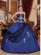 Navy Blue Ball Gown Sweetheart Floor-length Satin Appliques Quinceanera Dress