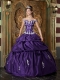 Purple Ball Gown Off The Shoulder Floor-length Taffeta Appliques Quinceanera Dress