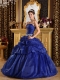 Royal Blue Ball Gown Strapless Floor-length Pick-ups Taffeta Quinceanera Dress