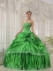 Spring Green Ball Gown Strapless Floor-length Taffeta Beading and Applique Quinceanera Dress