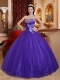 Violet Ball Gown Sweetheart Floor-length Tulle and Tafftea Beading Quinceanera Dress