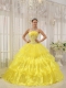 Yellow Ball Gown Strapless Floor-length Taffeta and Organza Beading Quinceanera Dress
