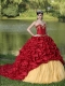 Quinceanera Dress Appliques and Pick-ups Wine Red Brush Train Exquisite Style