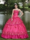 Quinceanera Dress Hand Made Flowers and Beading Floor-length Taffeta Modest Style