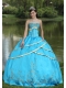 Quinceanera Gowns Taffeta and Satin Embroidery Blue