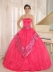 Quinceanera Gowns With Strapless Coral Red Beaded Decorate