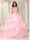 Quinceanera Dress Ruched Bodice Hand Made Flowers Decorate Waist
