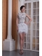 Prom / Cocktail Dress White Column Scoop Mini-length Feather