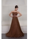 Prom / Evening Dress Brown A-line Sweetheart Brush Train Organza Ruch