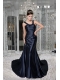 Prom / Evening Dress Navy Blue Empire Scoop Brush Train Taffeta Beading