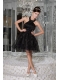 Prom / Homecoming Dress Black A-line / Pricess Halter Mini-length Organza Beading and Ruch