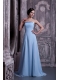 Prom Dress A-line Light Blue Strapless Brush Train Satin and Chiffon