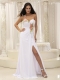 Prom Dress Appliques Decorate Shoulder Ruched Bodice High Slit
