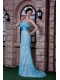 Prom Dress Aqua Blue Column Sweetheart Brush Train Fabric With Rolling Flowers