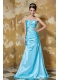 Prom Dress Aqua Blue Column Sweetheart Floor-length Taffeta Beading