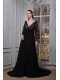 Prom Dress Black A-line V-neck Court Train Chiffon Beading