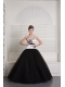 Prom Dress Black and White Ball Gown V-neck Floor-length Tulle Embroidery