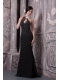 Prom Dress Black Column Halter Brush Train Elastic Woven Satin Beading