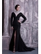 Prom Dress Black Column High-neck Brush Train Chiffon Beading