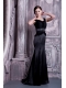 Prom Dress Black Column Straps Brush Train Elastic Woven Satin Beading