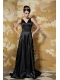 Prom Dress Black Column V-neck Brush Train Taffeta Sequins