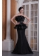 Prom Dress Black Mermaid Strapless Brush Train Elastic Woven Satin Beading