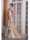 Prom Dress Champagne A-line Sweetheart Court Train Silk Like Satin Hand Made Flower