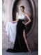 Prom Dress Column One Shoulder Brush Train Beading Chiffon and Elastic Woven Satin