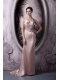 Prom Dress Column Straps Brush Train Elastic Woven Satin Beading