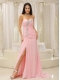 Prom Dress High Slit and Ruched Bodice Beading Sweetheart For Custom Made