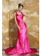 Prom Dress Hot Pink Column V-neck Court Train Taffeta Beading