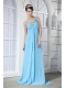 Prom Dress Light Blue Empire One Shoulder Brush Train Chiffon Beading