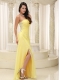 Prom Dress Light Yellow High Slit Strapless Chiffon Skirt