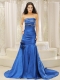 Prom Dress Mermaid Royal Blue and Court Train For Beaded Decorate Bust Hand Made Flowers