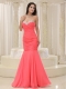 Prom Dress Mermaid Sweetheart Coral Red Beaded Decorate Bust