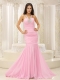 Prom Dress Mermaid V-neck Beaded Decorate Shoulder Ruched Bodice For Romantic