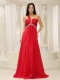 Prom Dress One Shouder Red and Natural Waist Ruched Appliques Chiffon