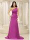 Prom Dress One Shoulder Beaded Decorate Waist Brush Train Chiffon Fuchsia