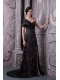 Prom Dress One Shoulder Black Column Brush Train Lace Beading