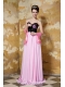 Prom Dress Pink and Black Column Sweetheart Brush Train Chiffon Hand Made Flower