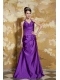 Prom Dress Purple Column V-neck Floor-length Taffeta Beading