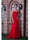 Prom Dress Red Empire One Shoulder Brush Train Chiffon Beading