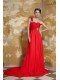 Prom Dress Red Empire One Shoulder Watteau Train Chiffon Beading Prom Dress Red Empire One Shoulder Watteau Train Chiffon Beading