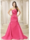 Prom Dress Rose Pink A-line and Bowknot For Ruched Bodice Custom Made Satin