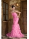 Prom Dress Rose Pink Mermaid Sweetheart Brush Train Organza Hand Made Flower and Ruffles